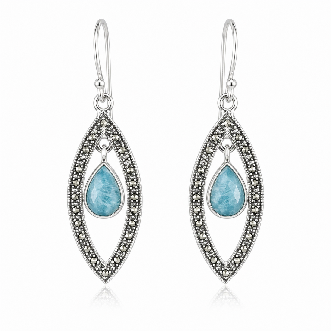 Aqua Teardrop Silver Earrings