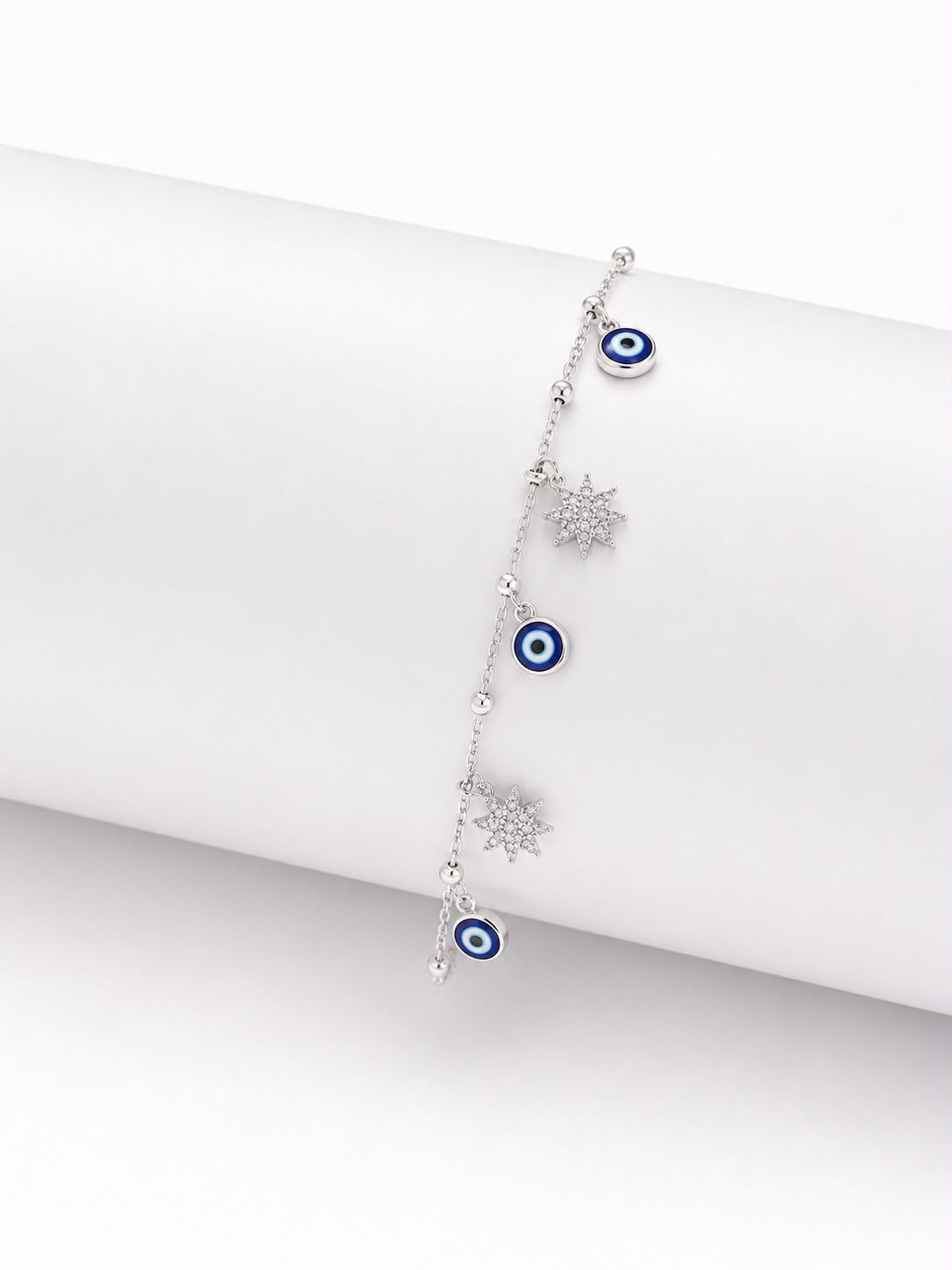 Evil Eye & Star Silver Anklet