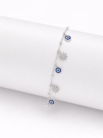 Evil Eye & Star Silver Anklet