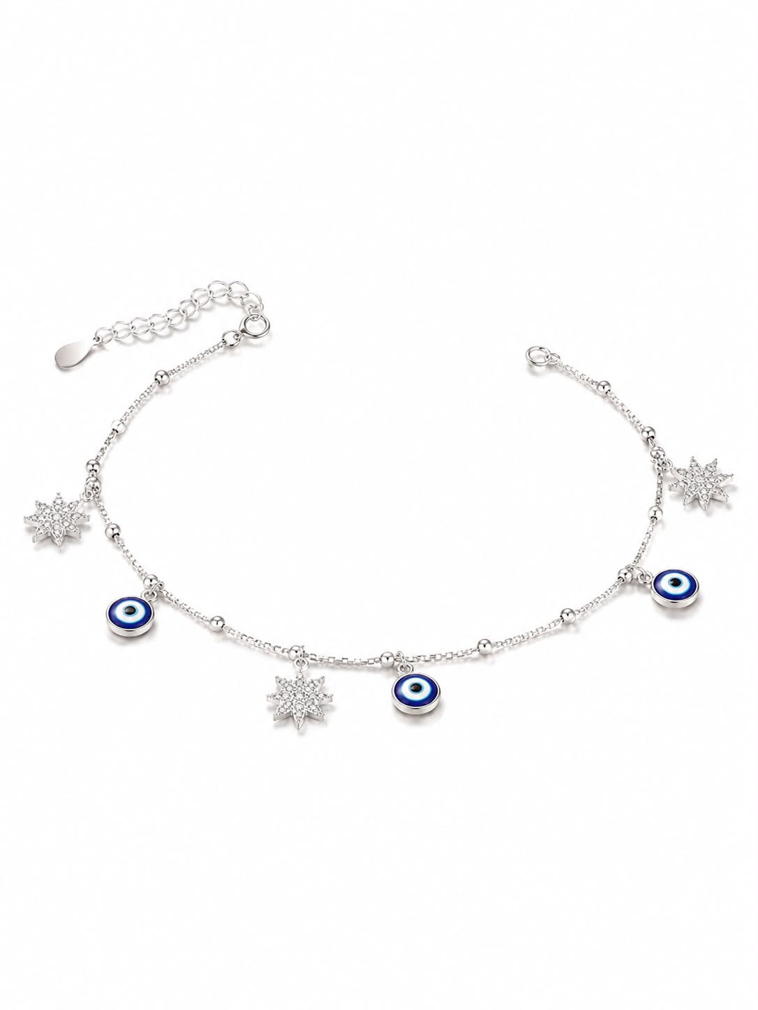 Evil Eye & Star Silver Anklet